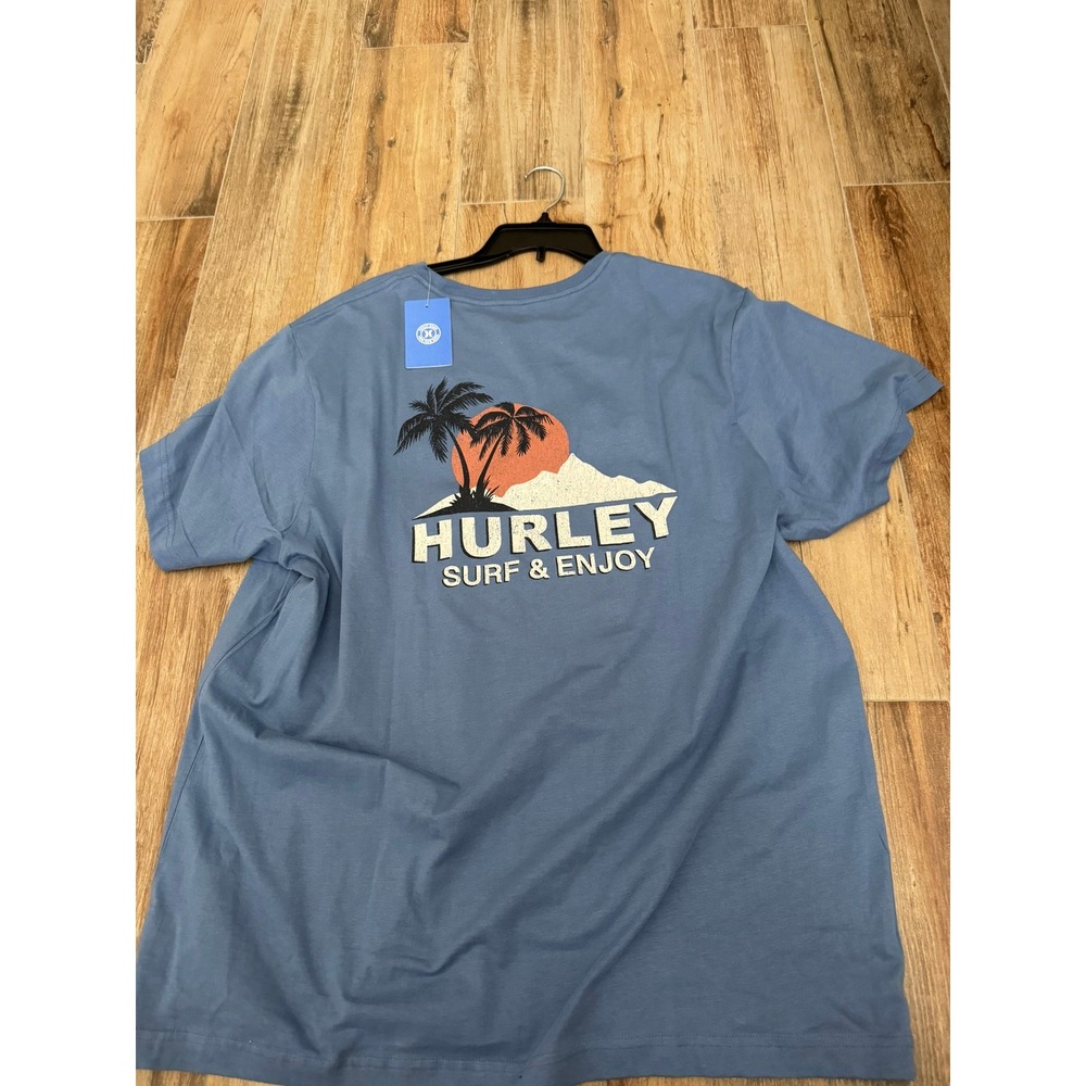 Hurley Mens XXL Blue Surf & Enjoy Graphic T-Shirt Short Sleeve Cotton Tee NEW - Picture 8 of 10